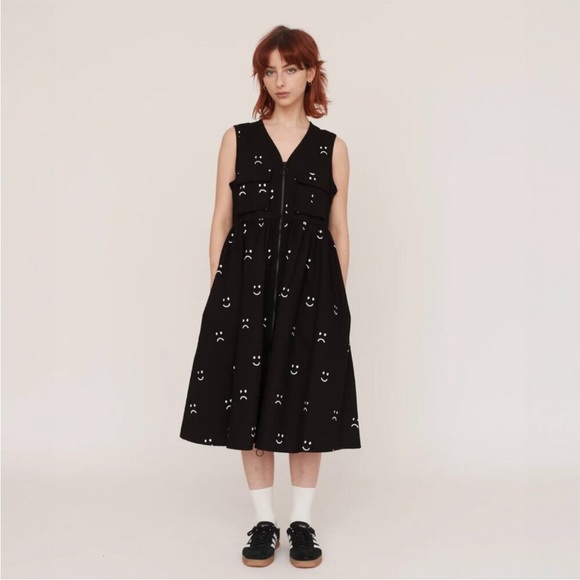 Lazy Oaf Dresses & Skirts - LAZY OAF NWT Happy Sad Gilet Dress Black White Dual Zipper Sleeveless Skater XS